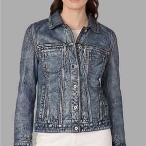 Blue Leather Denim Jacket